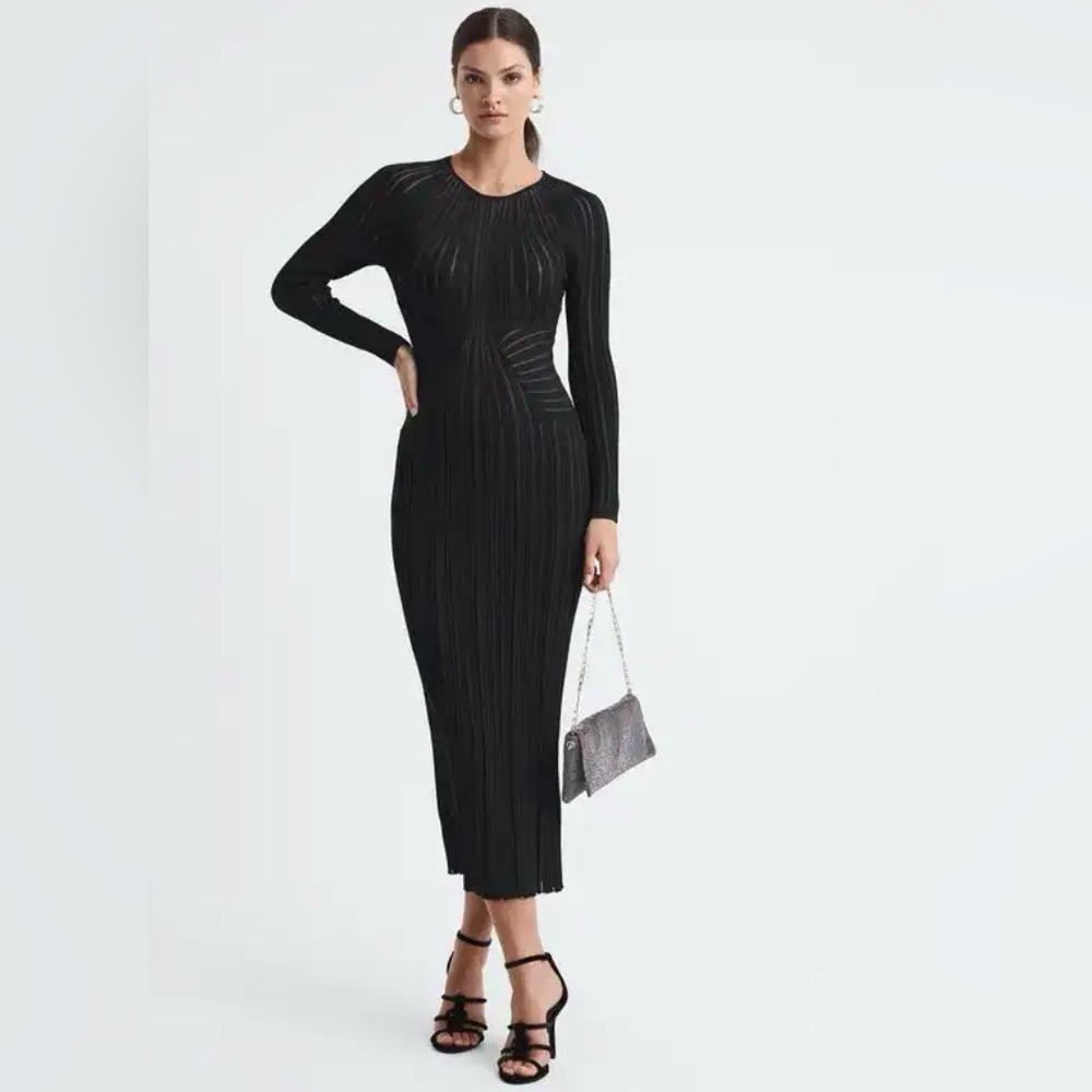 Reiss Black Long-Sleeve Ribbed Maxi Dress
